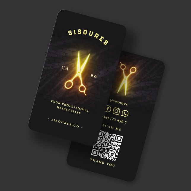 Glowing Scissors Hairstylist Barbershop Visitkort (Skapare uppladdad)