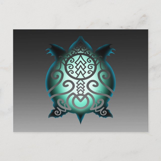 Glowing Silhouette Snapper Turtle Vykort (Framsida)