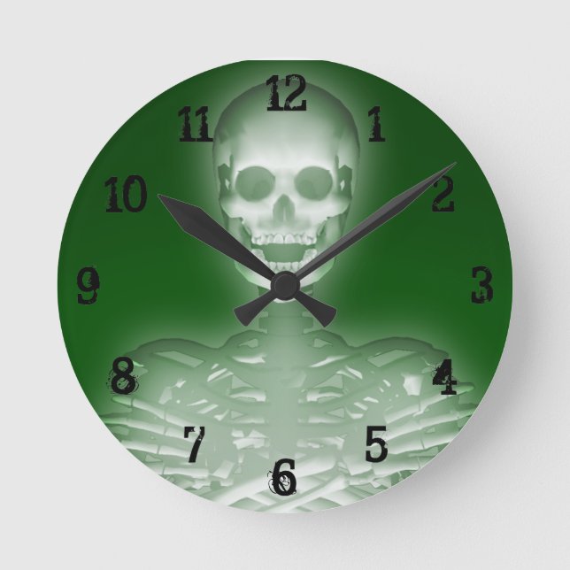 Glowing Skeleton: Wall Clock Rund Klocka (Framsida)