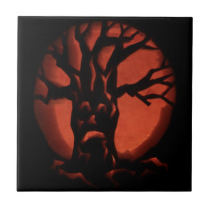 Glowing Skrämt Dead Träd Halloween Pumpkin Kakelplatta