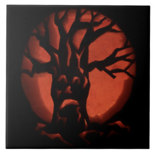 Glowing Skrämt Dead Träd Halloween Pumpkin Kakelplatta