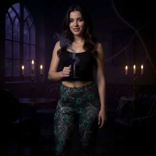 Glowing Spiders toxicity grönt - creepy coola Legg Leggings