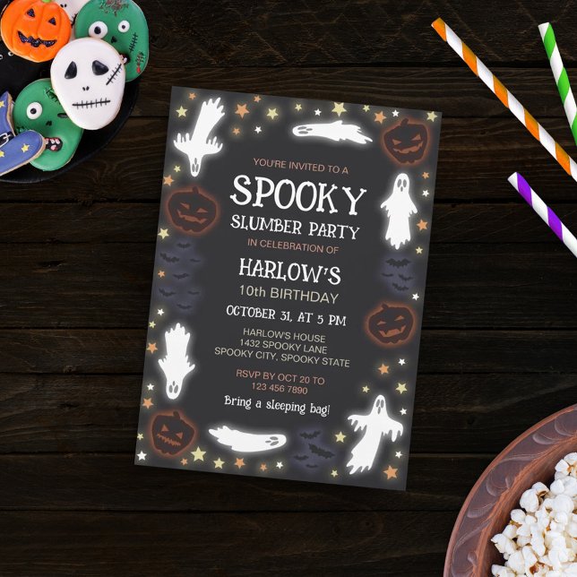 Glowing Spöken Pumpkins Fladdermus Spooky Slumber  Inbjudningar (Skapare uppladdad)