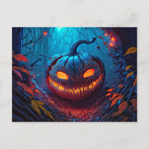 Glowing Spooky Happy halloween Pumpkin Vykort