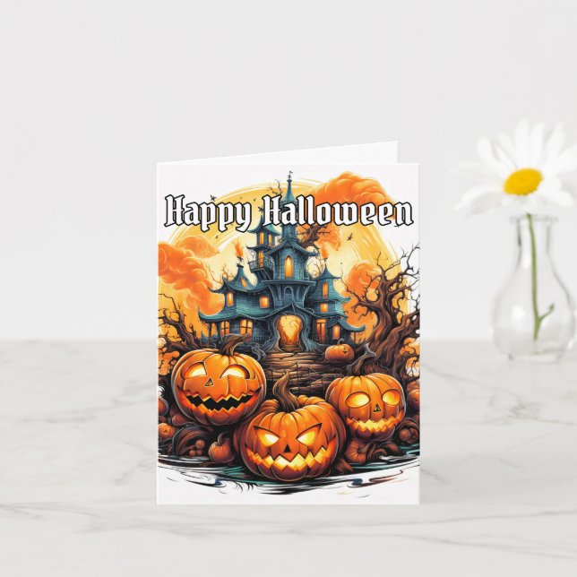 Glowing Spooky Pumpkin | HAPPY HALLOWEEN Kort (Liten växt)