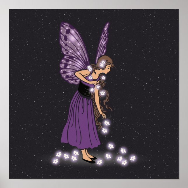 Glowing Star Flowers Söt Lila Fairy Girl Poster (Framsidan)