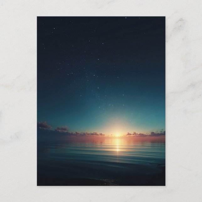 Glowing Starry Night Ocean Sunrise Vykort (Framsida)