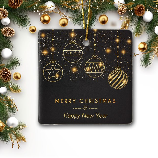 Glowing Stars Guld Lökar på Black Julgransprydnad Keramik (Skapare uppladdad)