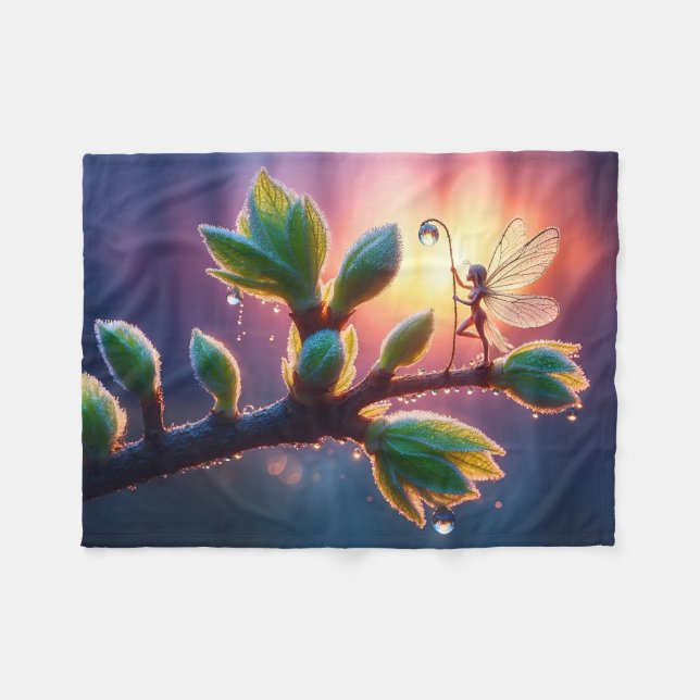 Glowing sunrise background with winged creature fleecefilt (Framsidan (Horisontell))
