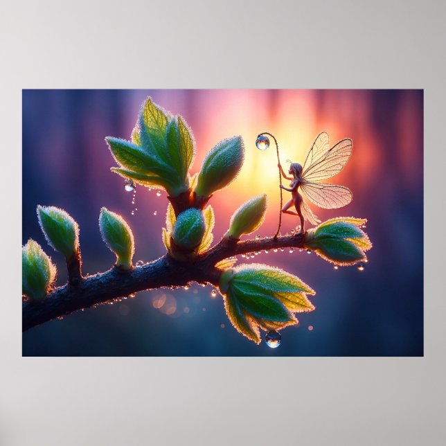 Glowing sunrise background with winged creature poster (Framsidan)