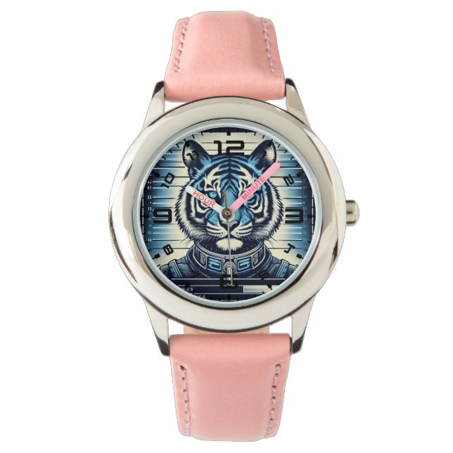 Glowing Tiger Mugshot Rosa Watch Armbandsur (Framsida)