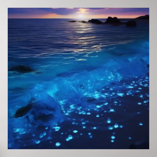 Glowing Vatten Bioluminescent Beach Poster