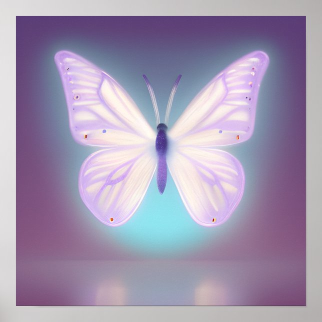 Glowing White Light Lila Butterfly Poster (Framsidan)