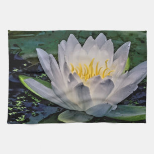 Glowing White Lotus blomma Kökshandduk