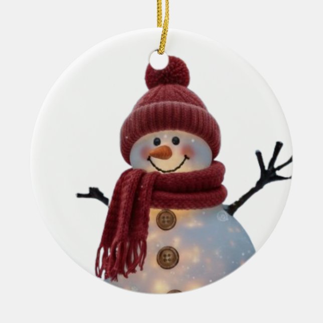 Glowing Winter Snowman - Cozy Christmas Night Julgransprydnad Keramik (Framsidan)