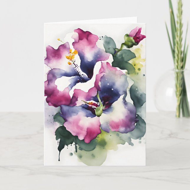 Gloxinia - Akvarellblommor Kort (Framsida)