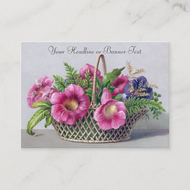 Gloxinia och Ferns i basketvintageVictorian Visitkort (Framsida)