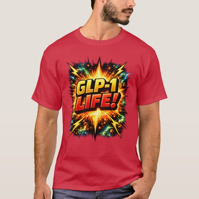 GLP-1 LIV! Comic Pop Art T Shirt (Framsida)
