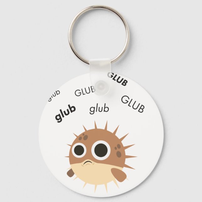 Glub Blowfish Cute Emoji Nyckelring (Framsida)