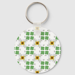 Glücksklee Klöver mit Sonnenblume und Calla Lilie Nyckelring