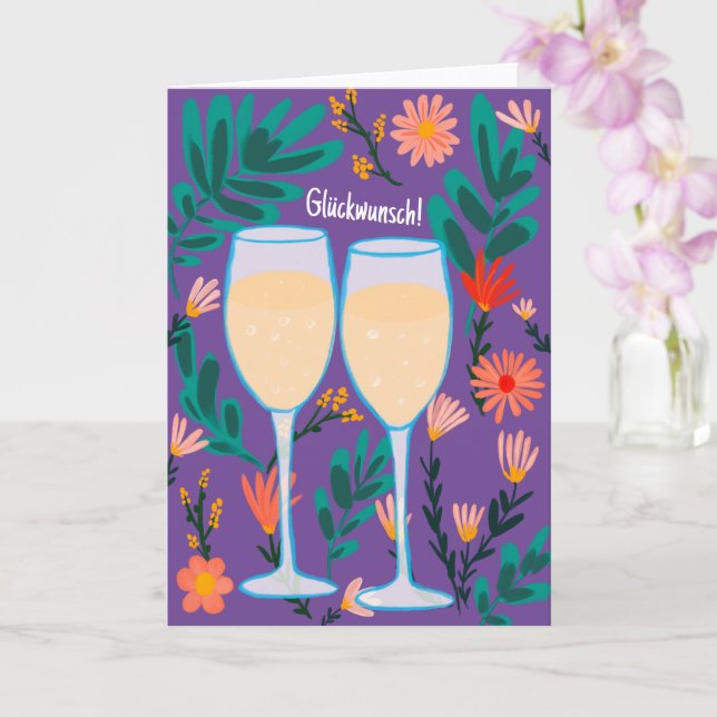 Glückwunsch Sekt Champagner Blumen Prost Hochzeit Kort (Orkide)