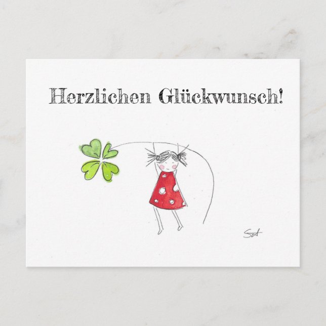 Glückwünsche, Glück, Kleeblatt, Grußkarte, Herz Vykort (Framsida)