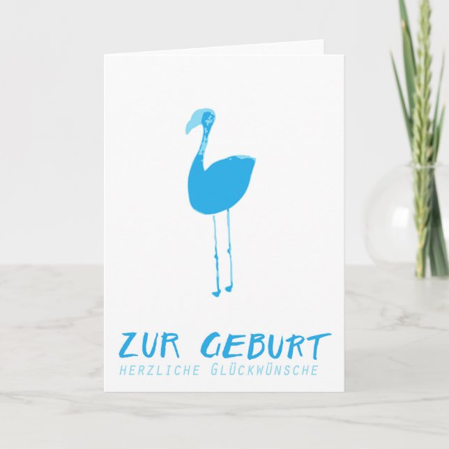 Glückwunschkarte zur Geburt: Flamingo blau Kort (Framsida)