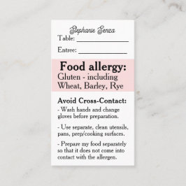 Gluten Allergy Restaurant Card, Celiac Food Safety Visitkort
