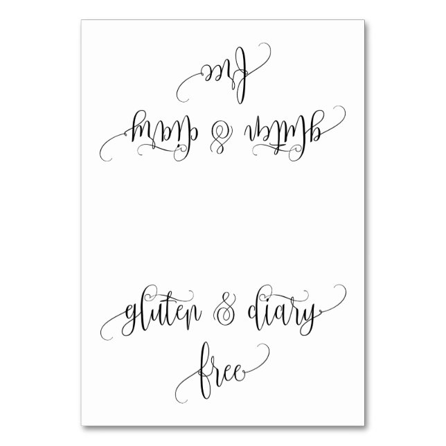Gluten and Diary Free Table Tent card Bordsnummer (Framsidan)
