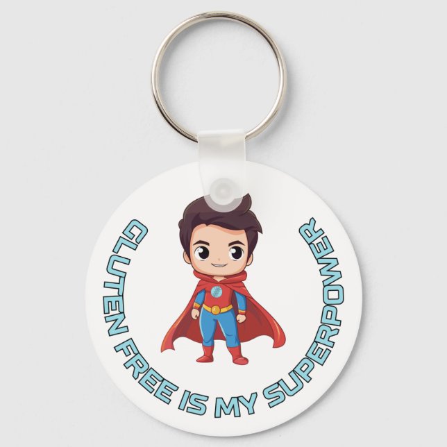 Gluten Free är Min supermakt - Tecknad Hero Celiac Nyckelring (Framsida)