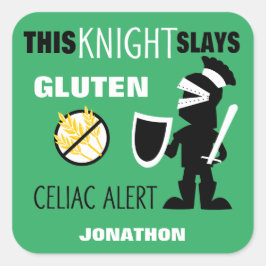 Gluten Free Celiac Alert Grönt Knight Kids Fyrkantigt Klistermärke
