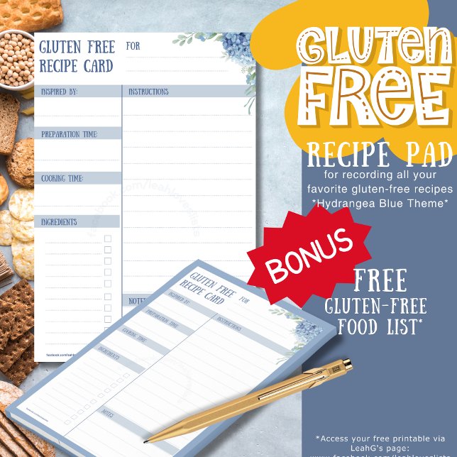 GLUTEN FREE Recept Card - Hydrangea Blue by LeahG Post-it Block (Skapare uppladdad)