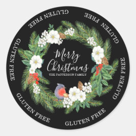 Glutenfri God jul Blommigt Utandning Namn Runt Klistermärke