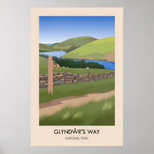 Glyndwrs Way National Trail Modern Resematerialaff Poster