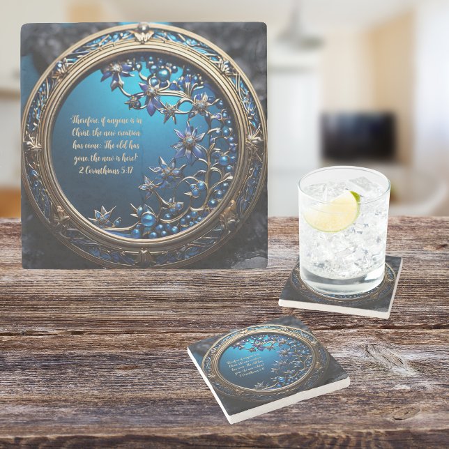 Glyssblå med Guld Anpassade Bible Verse Stenunderlägg (Skapare uppladdad)