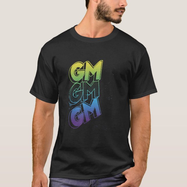 GM Bra Morgons Grunge Text Splatter Crypto Invest T Shirt (Framsida)