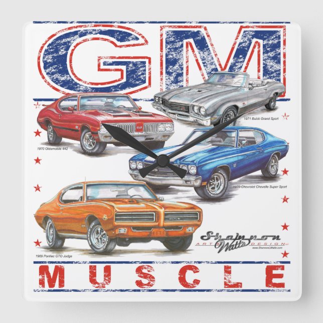 GM Muscle Square Clock Fyrkantig Klocka (Framsida)