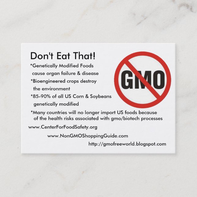 GMO-Fritt äta inte det! , *Genetically Modifie… Visitkort (Framsida)