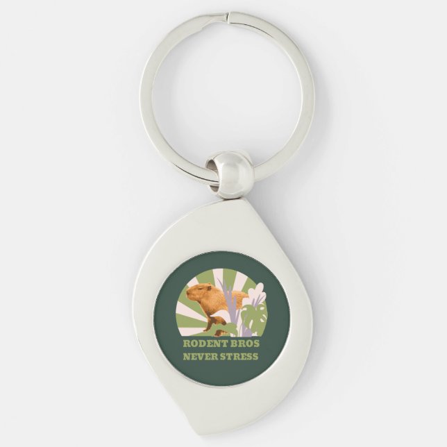 Gnagarbröderna Stressar Aldrig Capybara Swirl Silverfärgad Nyckelring (Framsidan)