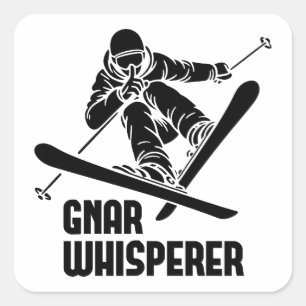 Gnar Whisperer Skiing Fyrkantigt Klistermärke