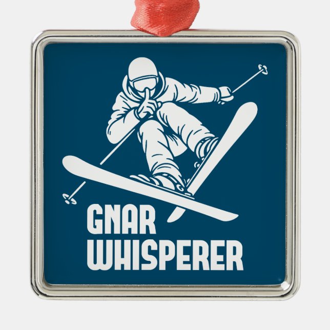 Gnar Whisperer Skiing Julgransprydnad Metall (Framsidan)