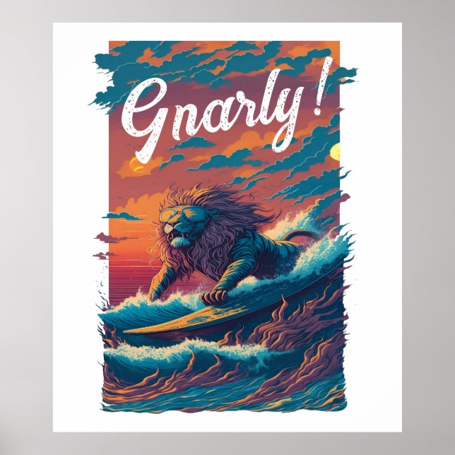 Gnarly! Lejon surfare, Personlig Poster (Framsidan)