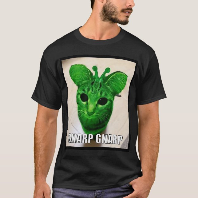 Gnarp Alien Cat Meme T Shirt (Framsida)