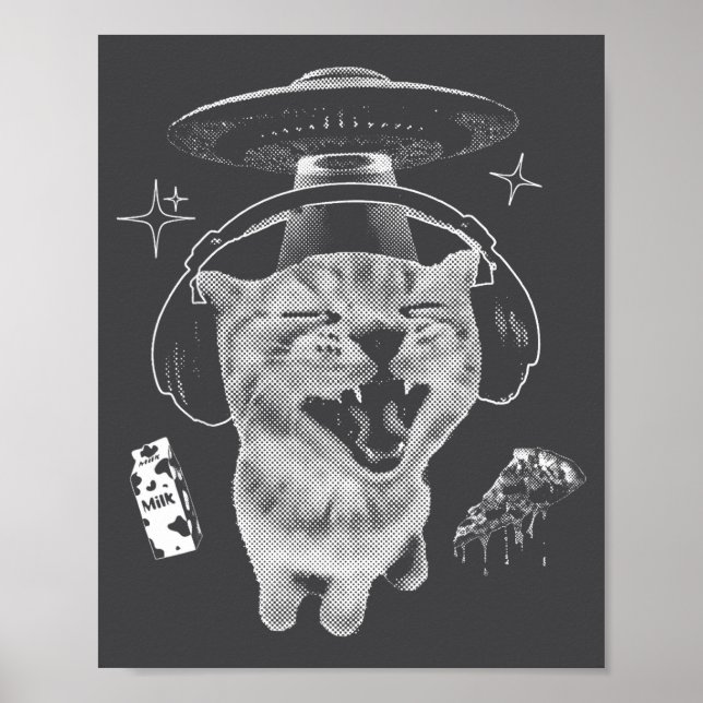 Gnarp Katt Dum Alien Katt Meme Hjärnrutt Roligt Me Poster (Framsidan)