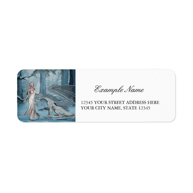 Gnisig älv med drake returadress etikett (Framsidan)