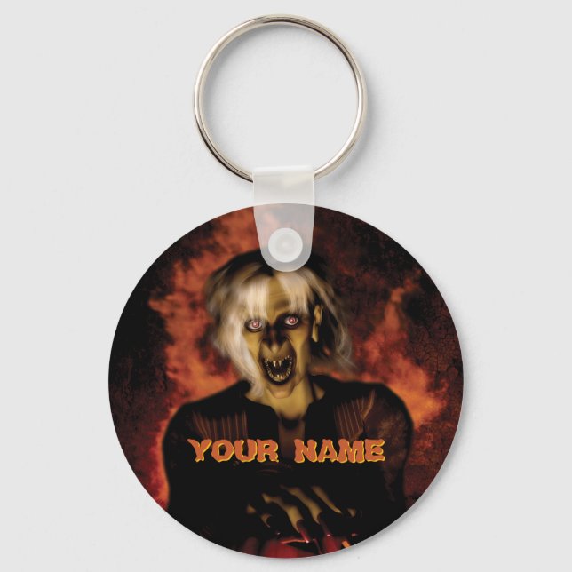 Gnisig häxa med pumpa. Halloween Nyckelring (Framsida)