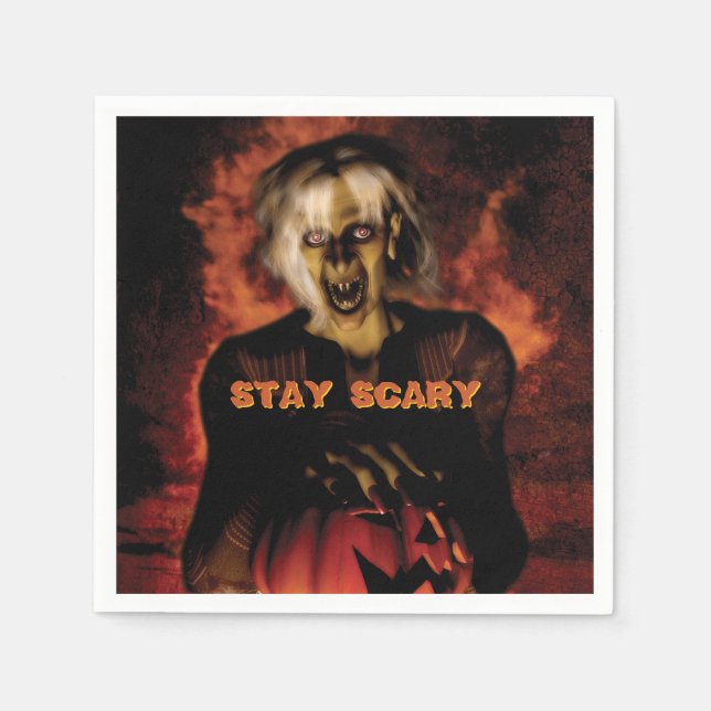 Gnisig häxa med pumpa. Halloween Pappersservett (Framsidan)