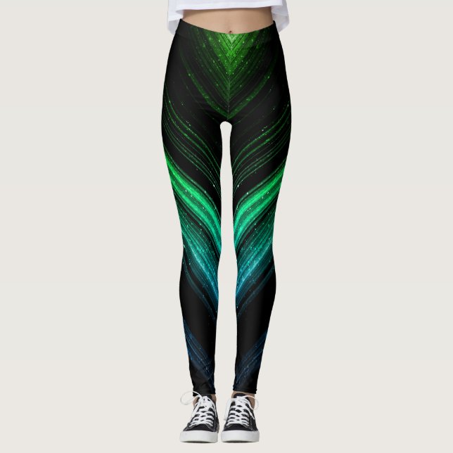 Gnisig metallisk akvariefisk grönt galaxi chevron  leggings (Framsida)