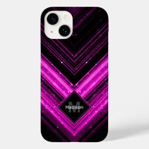 Gnisig metallisk shock rosa, svart chevron Monogra