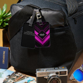 Gnisig metallisk shock rosa, svart chevron Monogra Bagagebricka